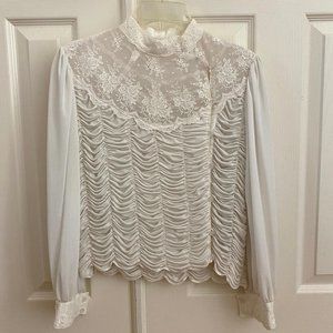 White Ruffled Blouse Made in Japan Size S